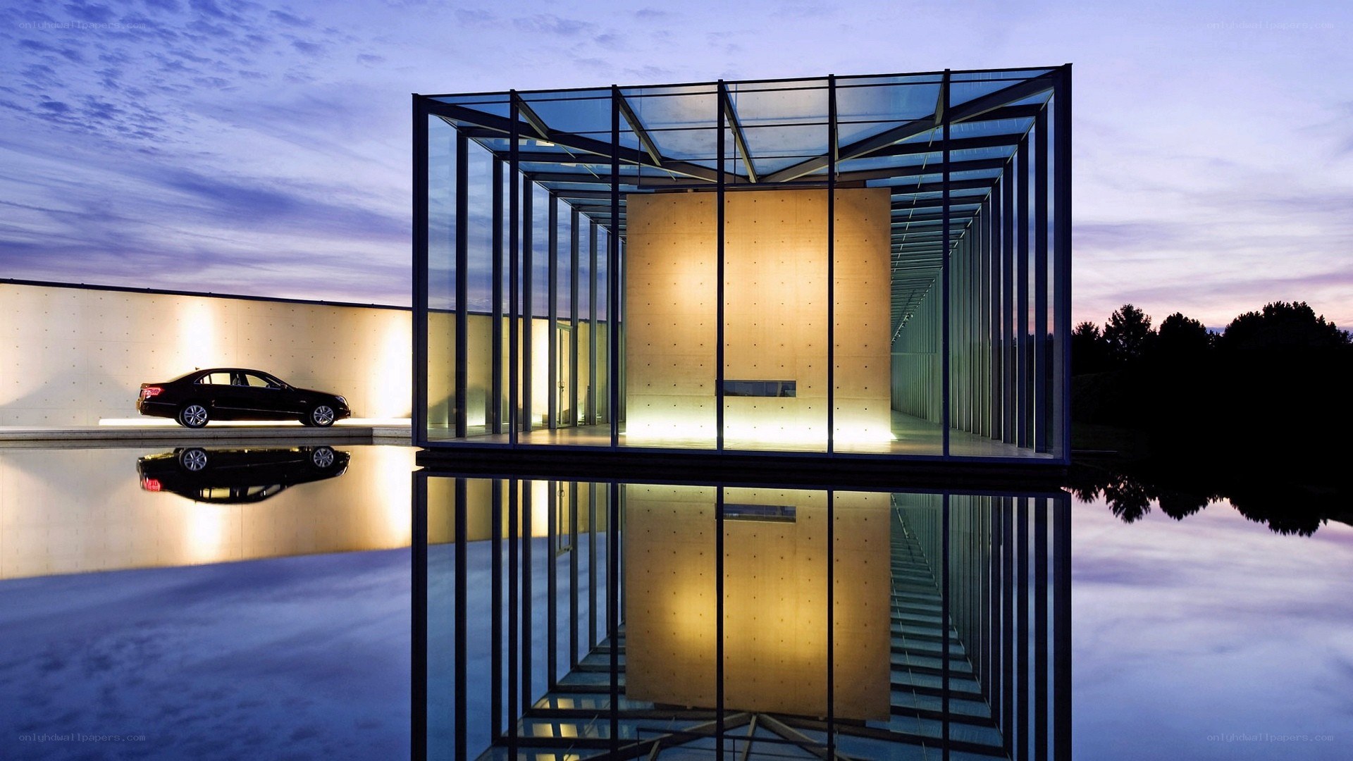 modern car display at dusk