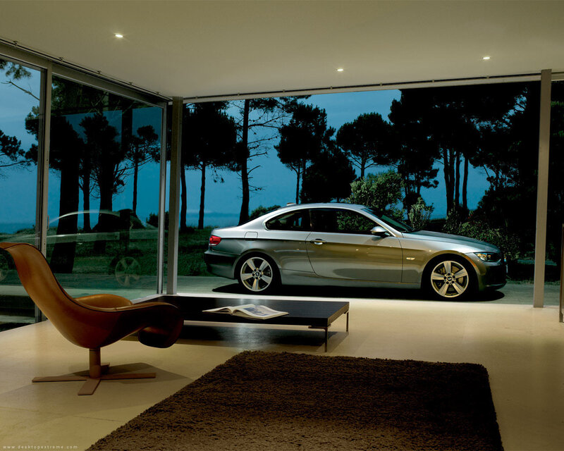 Modern car in glass house
