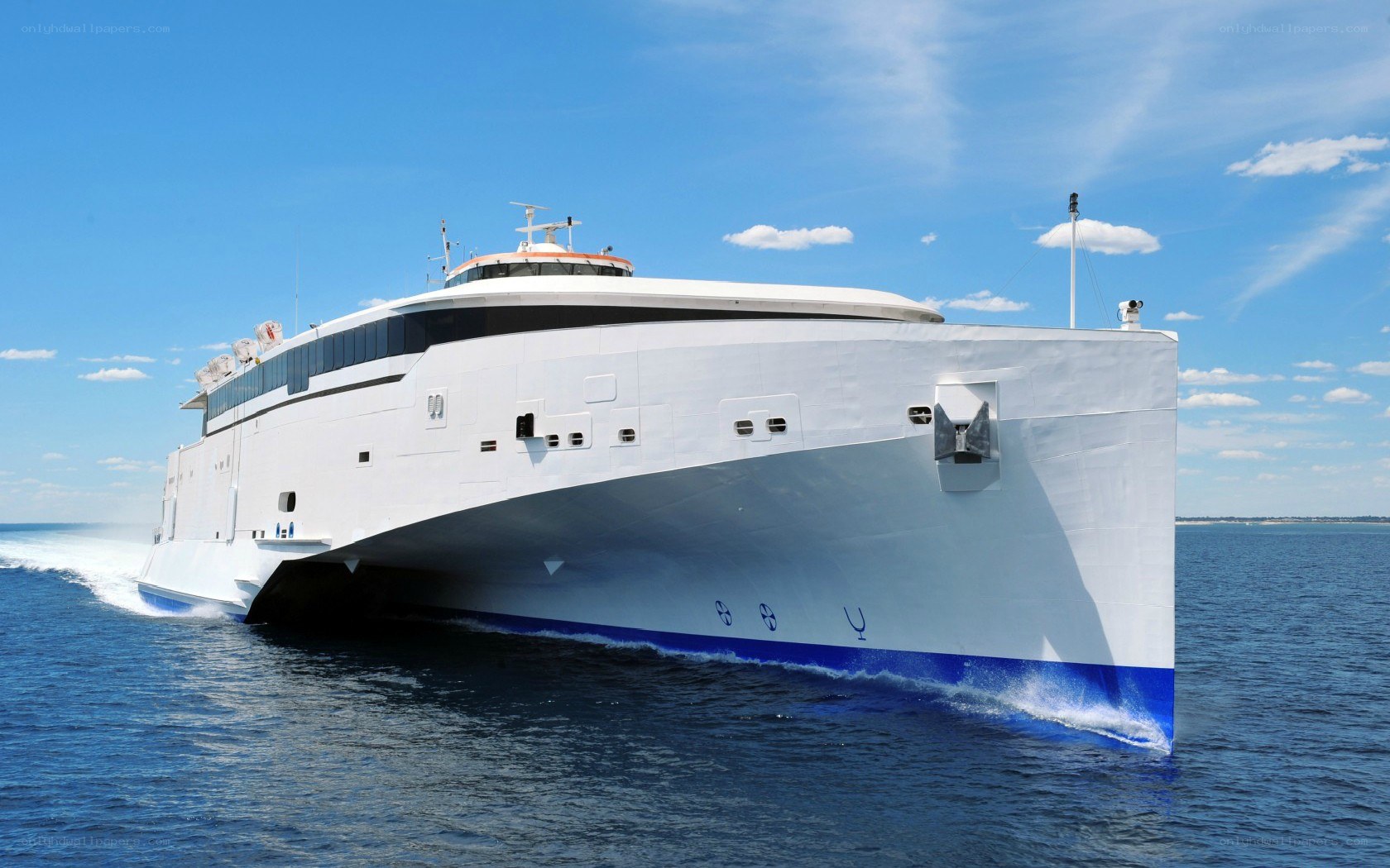 modern catamaran ferry at sea