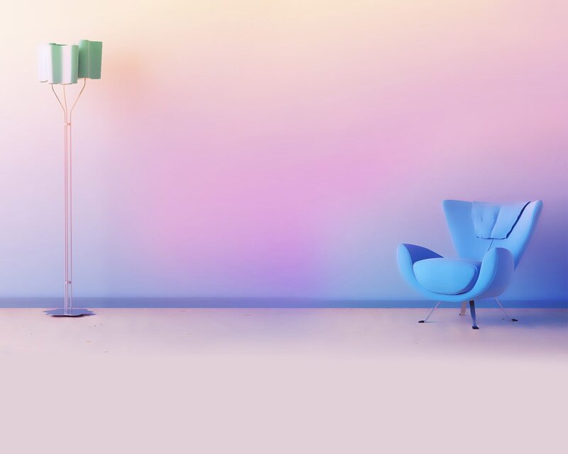 Modern chair and lamp in pastel room