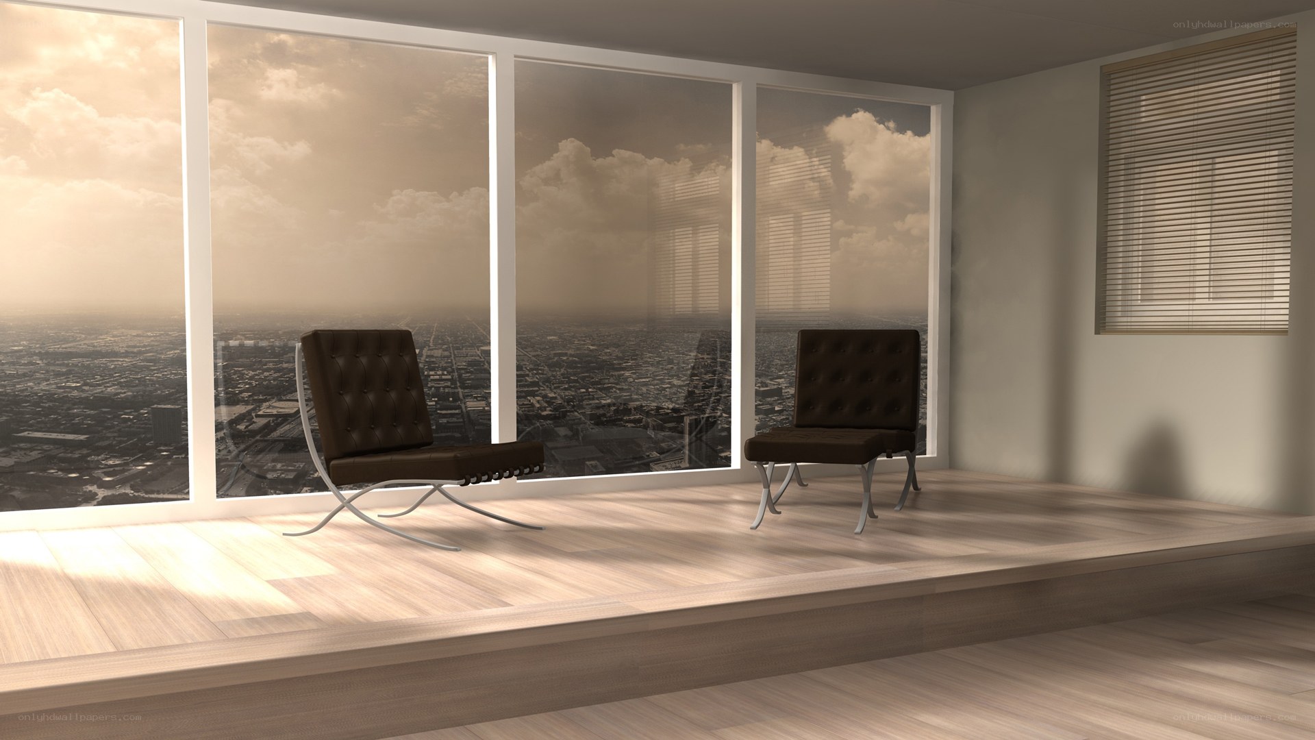 Modern chairs by city window