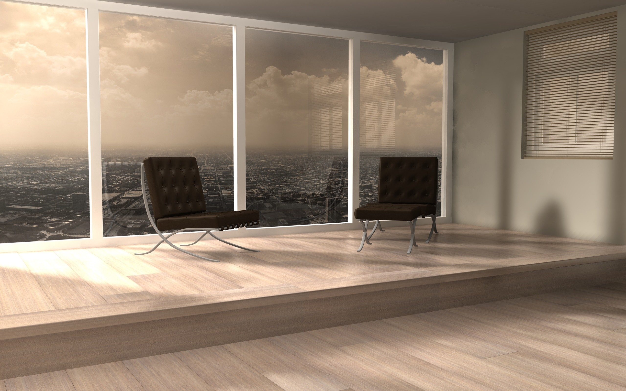 Modern chairs by city window