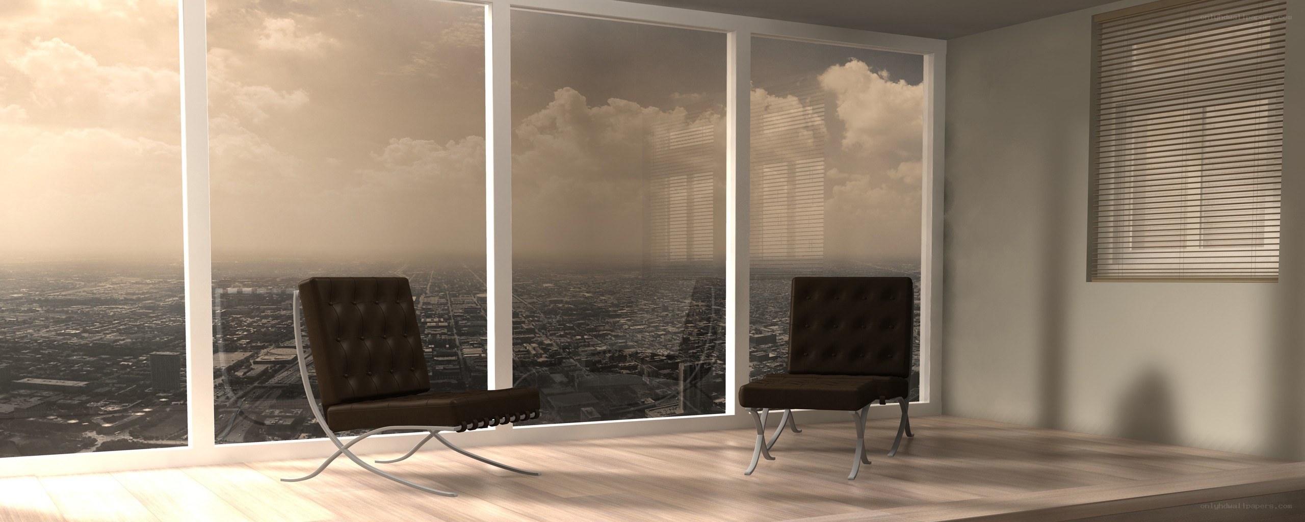 Modern chairs in city view