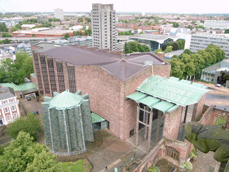 Modern church in urban setting