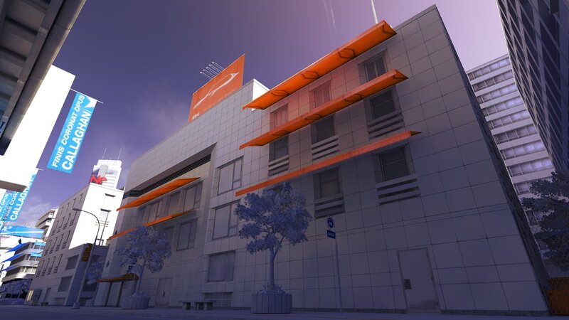 modern city building with orange accents