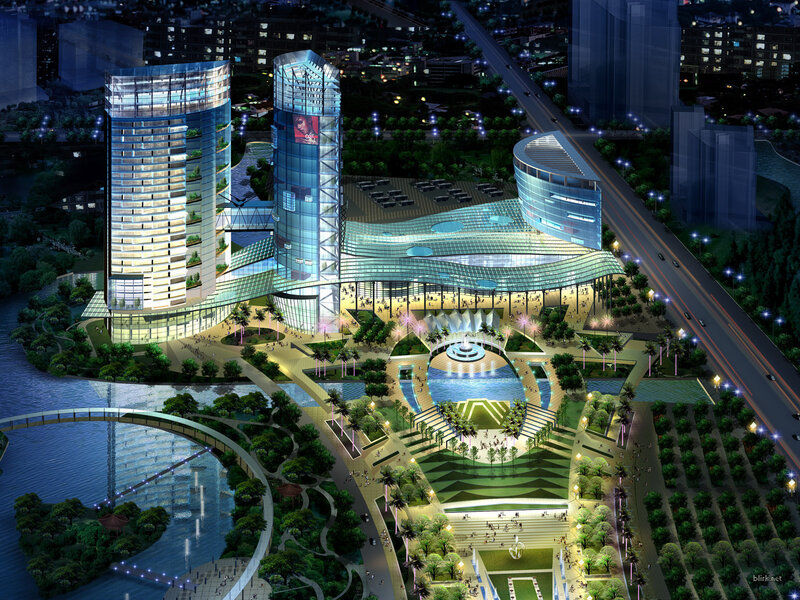 Modern City Complex — Blue, Dramatic