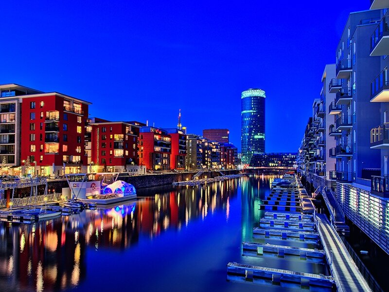 Modern City Harbor at Night