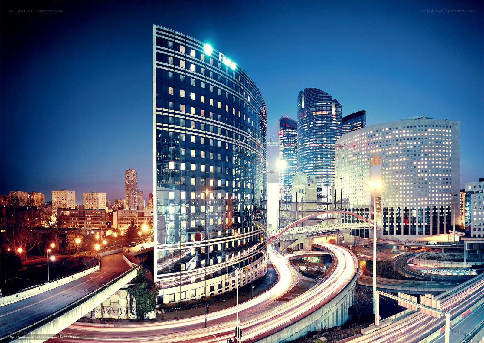 Modern city skyline at dusk