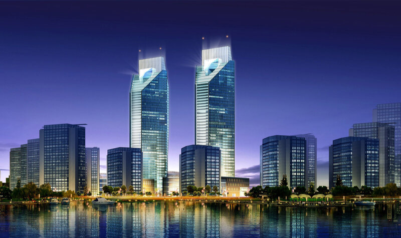 modern city skyline at night