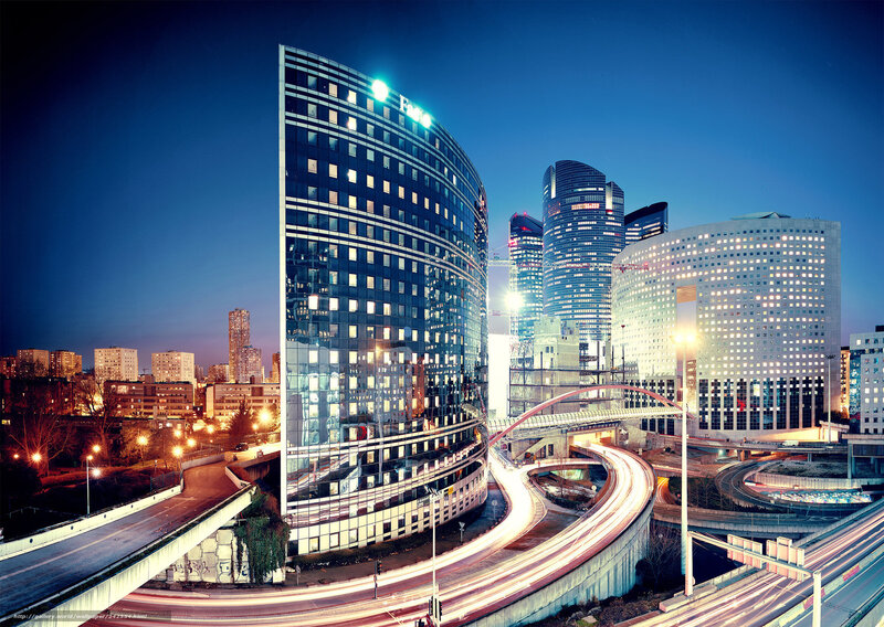 Modern City Skyline at Night — Blue
