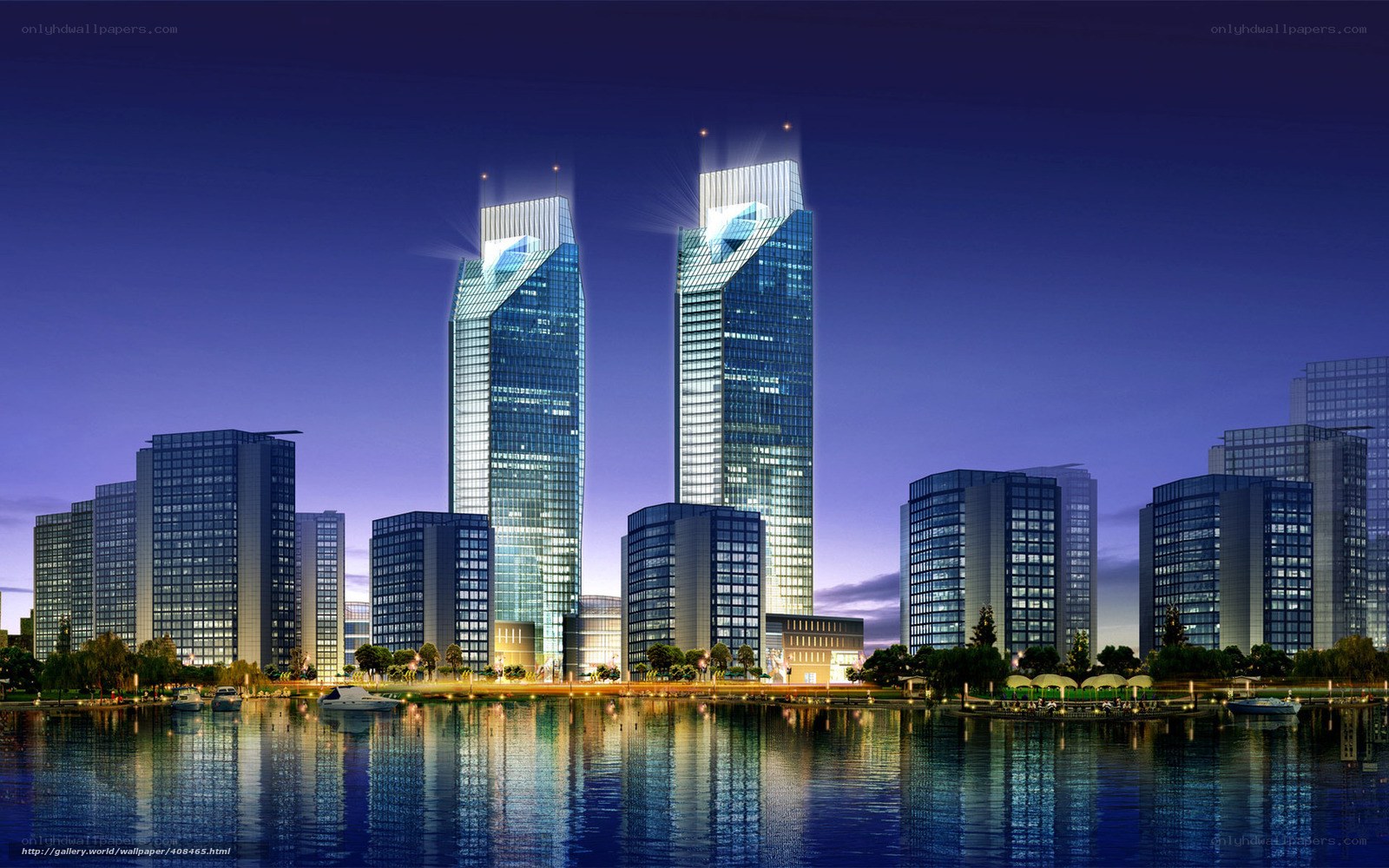Modern city skyline at night