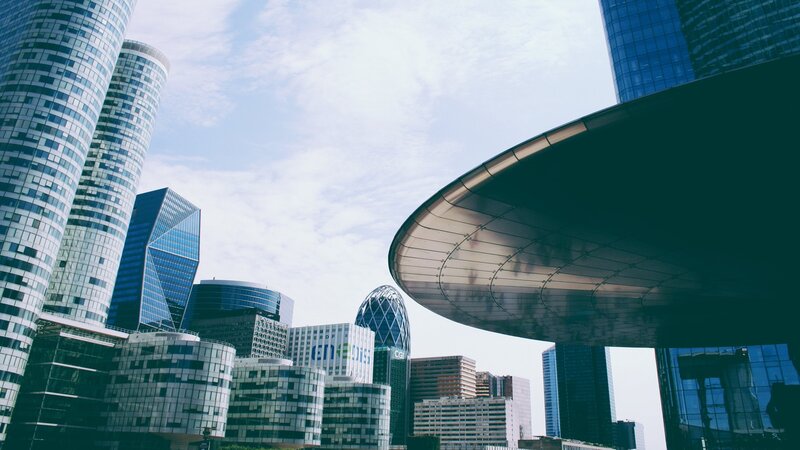 Modern City Skyline — Blue, Dramatic, Afternoon