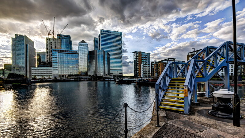 Modern City Skyline — Blue, Dramatic, Sunset