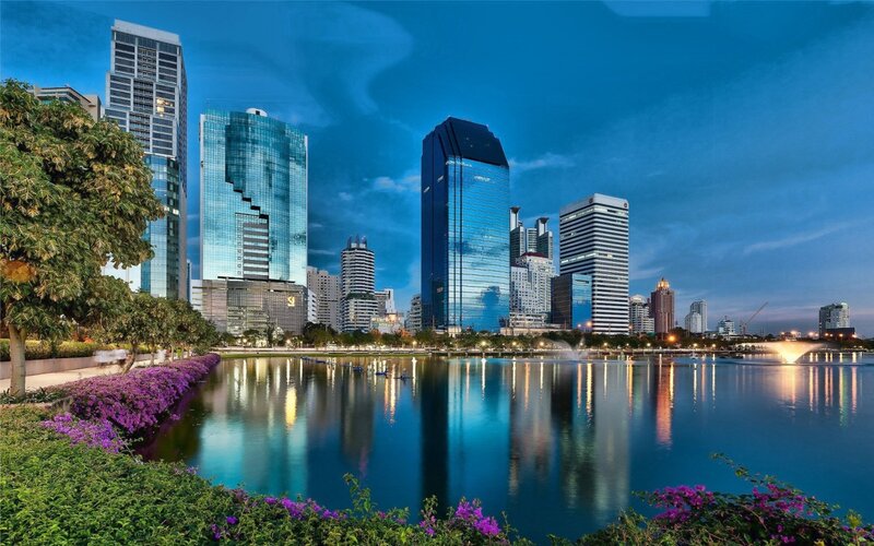 Modern City Skyline — Blue, Serene