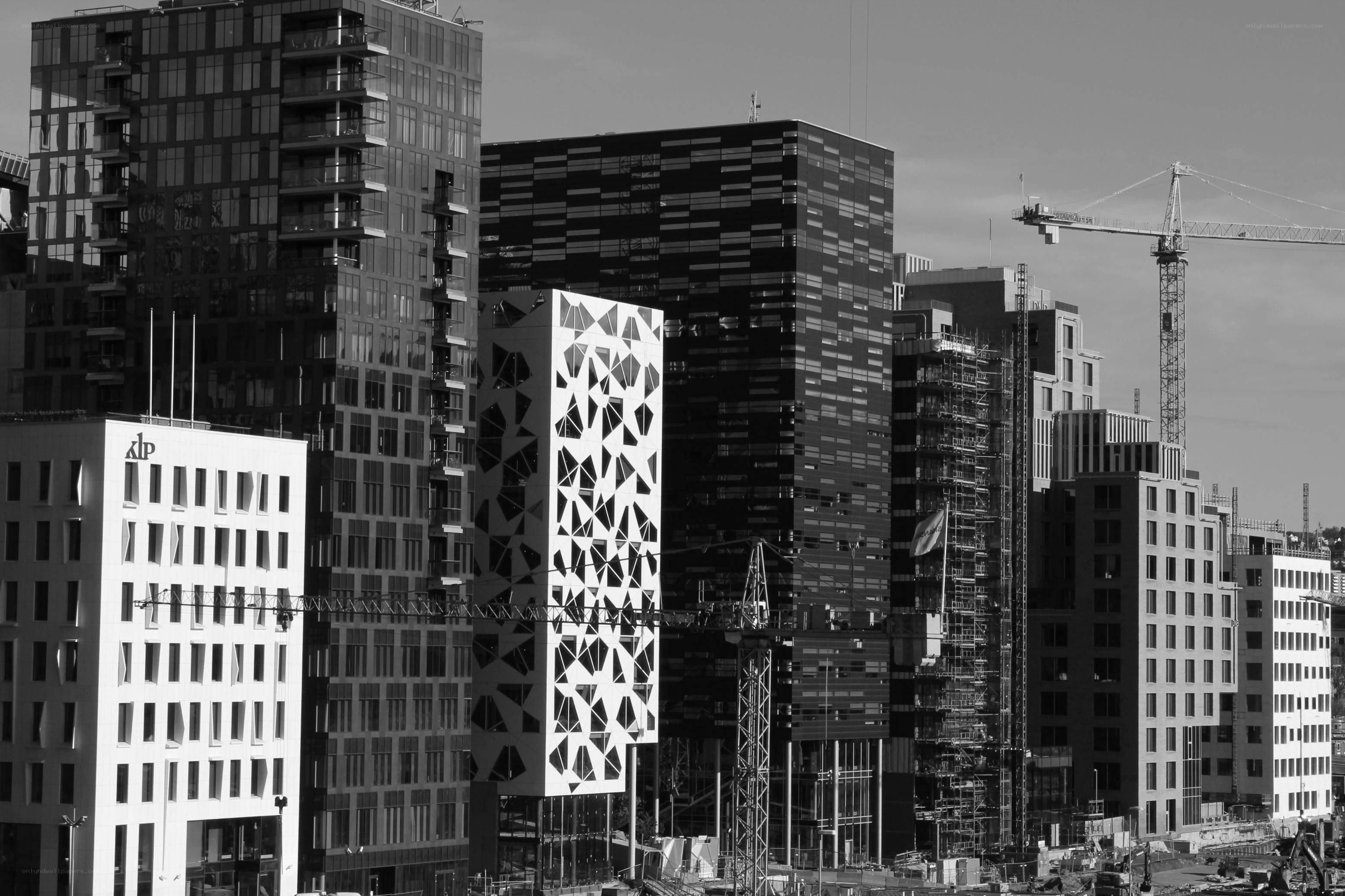 Modern city skyline with construction