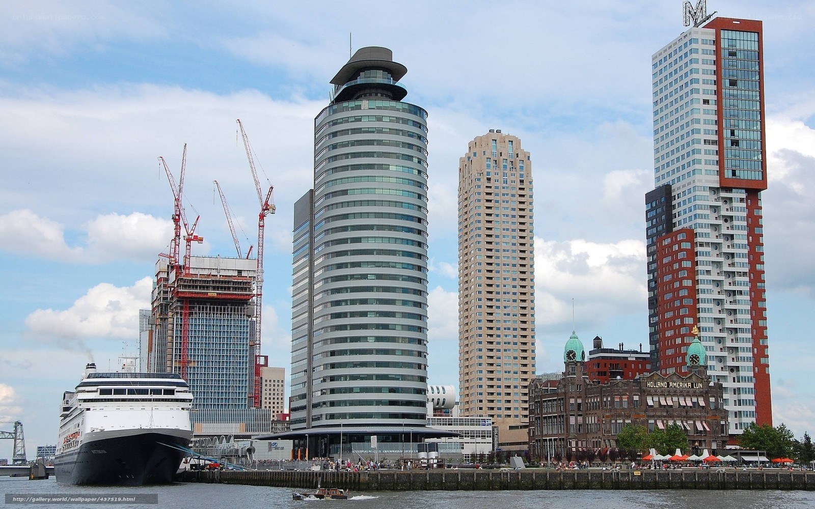 modern city skyline with cruise ship