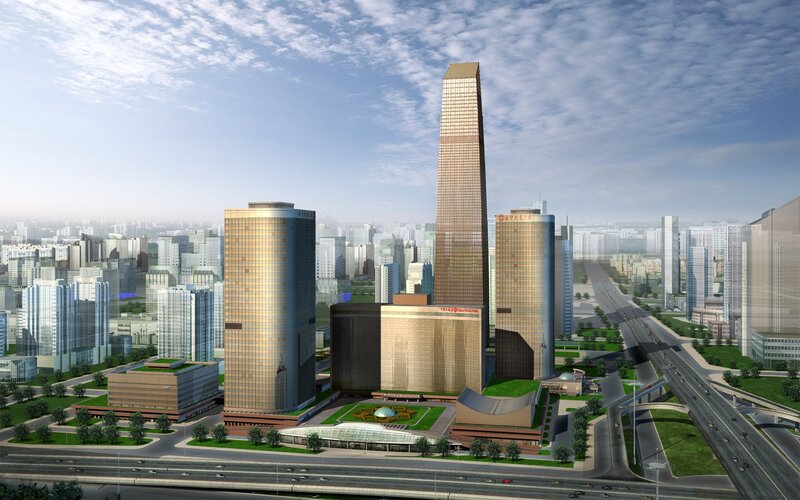 modern city skyline with skyscrapers