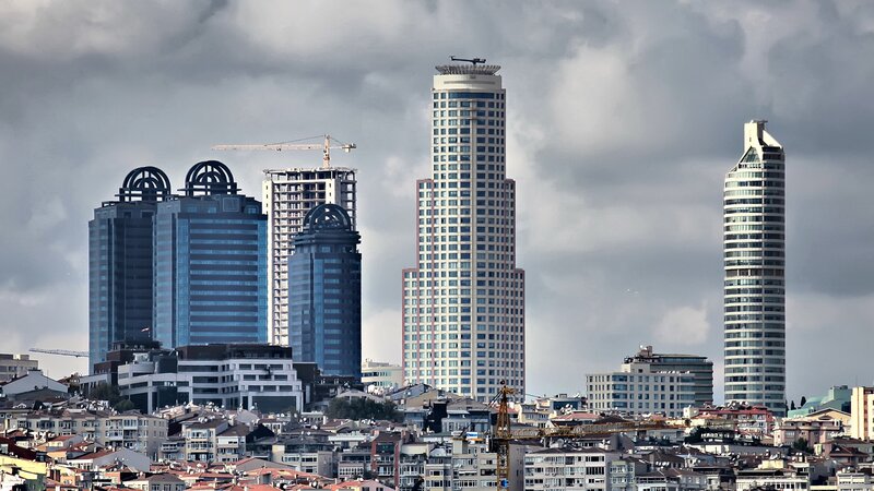 Modern city skyline with skyscrapers