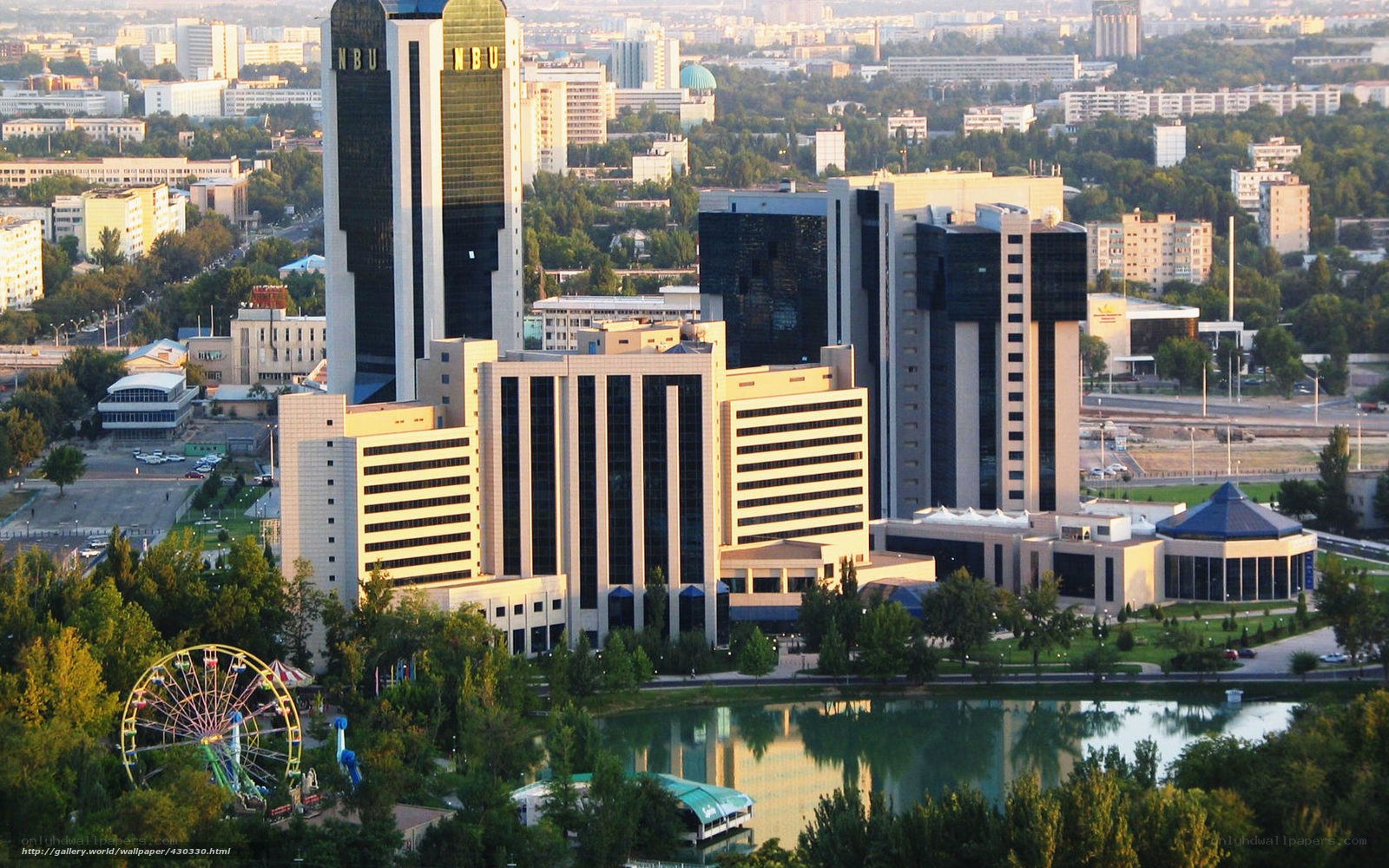 Modern city skyline with towers