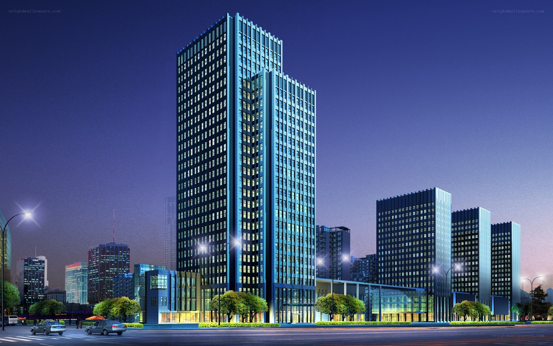 modern city skyscraper at night
