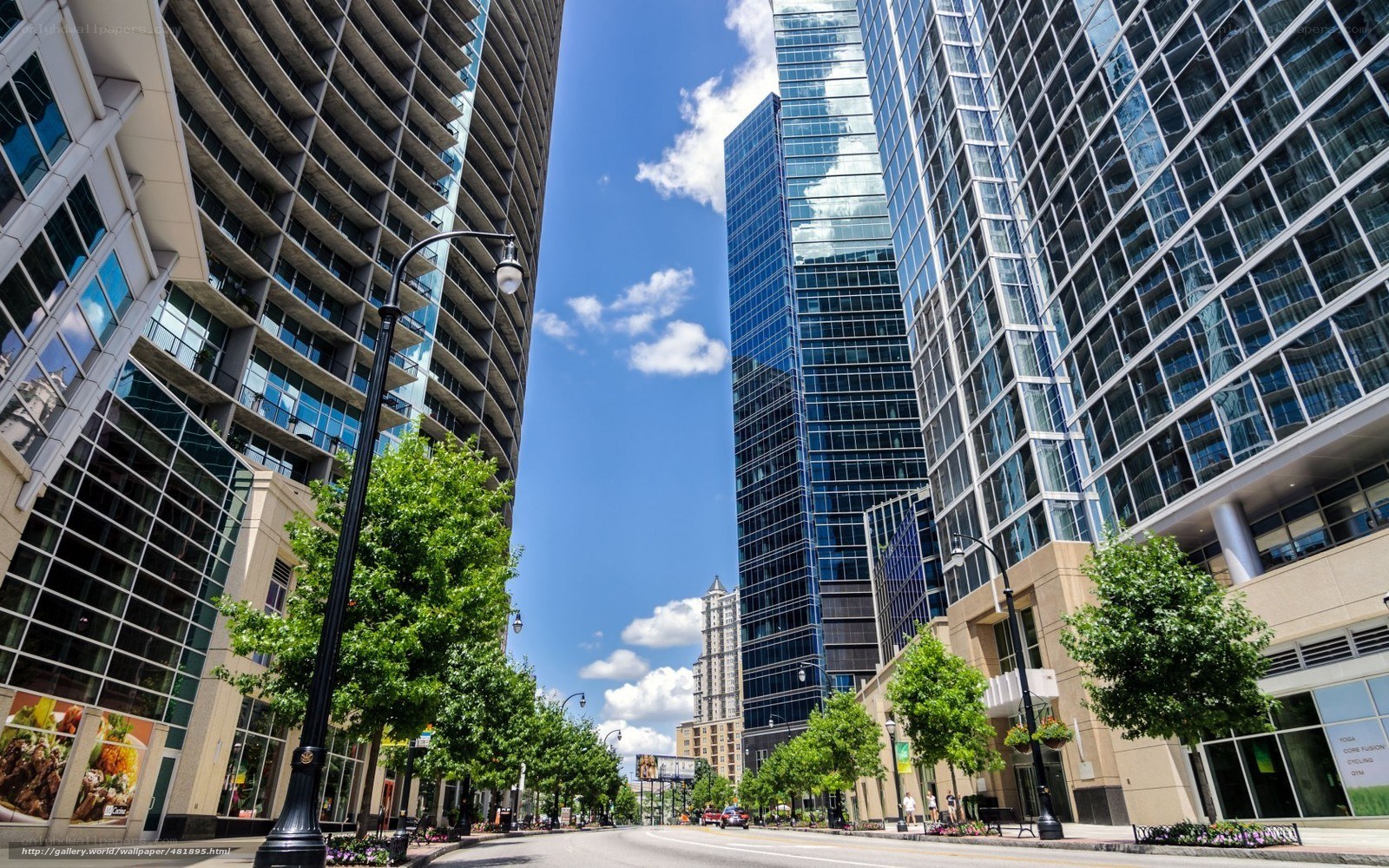 Modern city street with skyscrapers