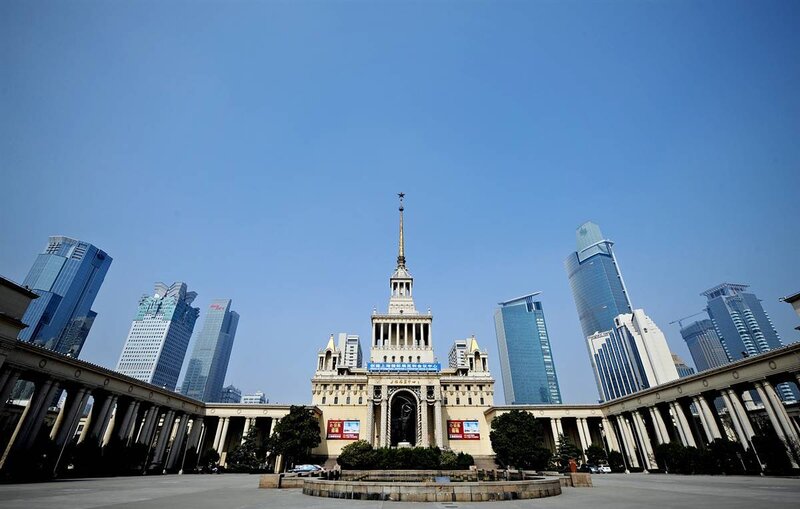 modern city with historic building