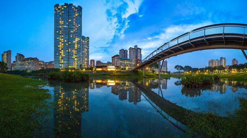 Modern Cityscape at Dusk — Blue