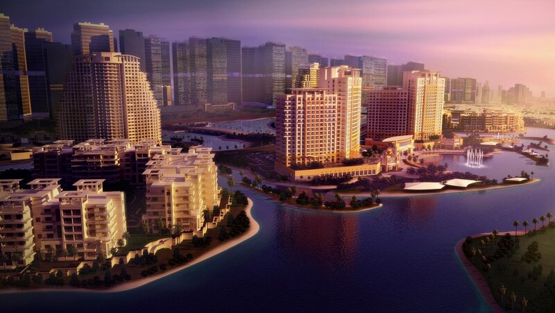 modern cityscape at dusk