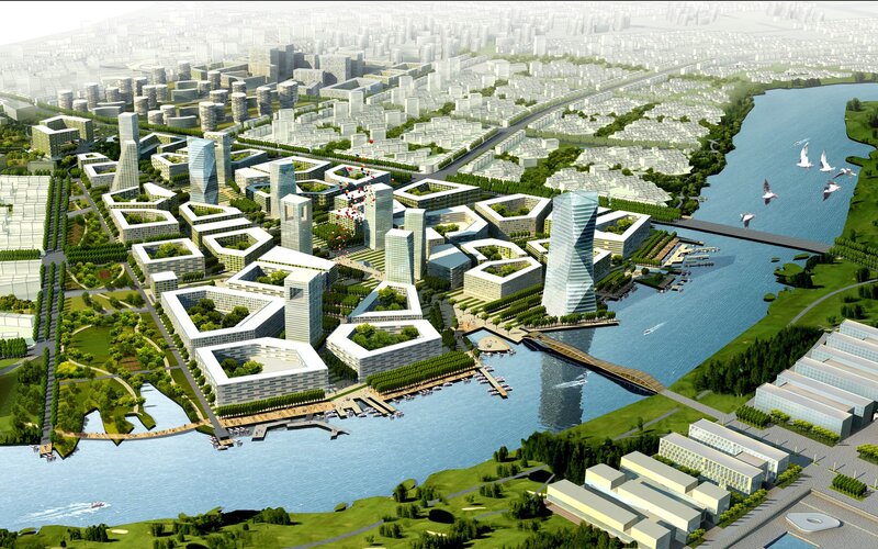Modern Cityscape by River