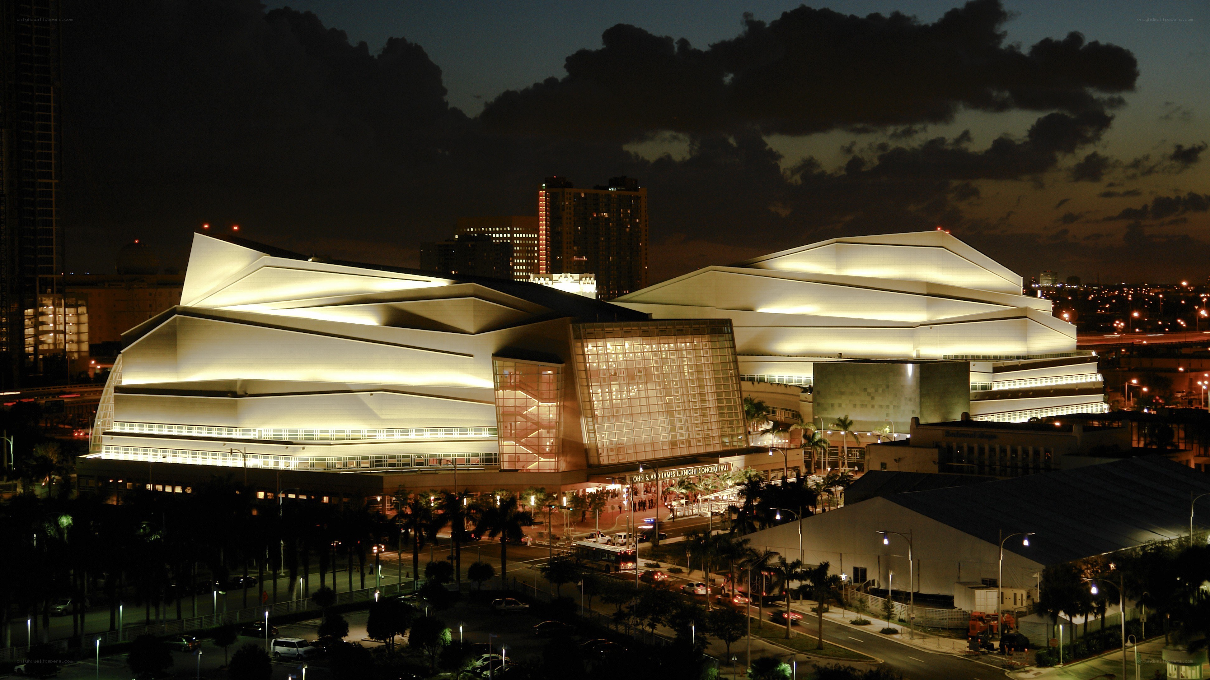 modern concert hall at night