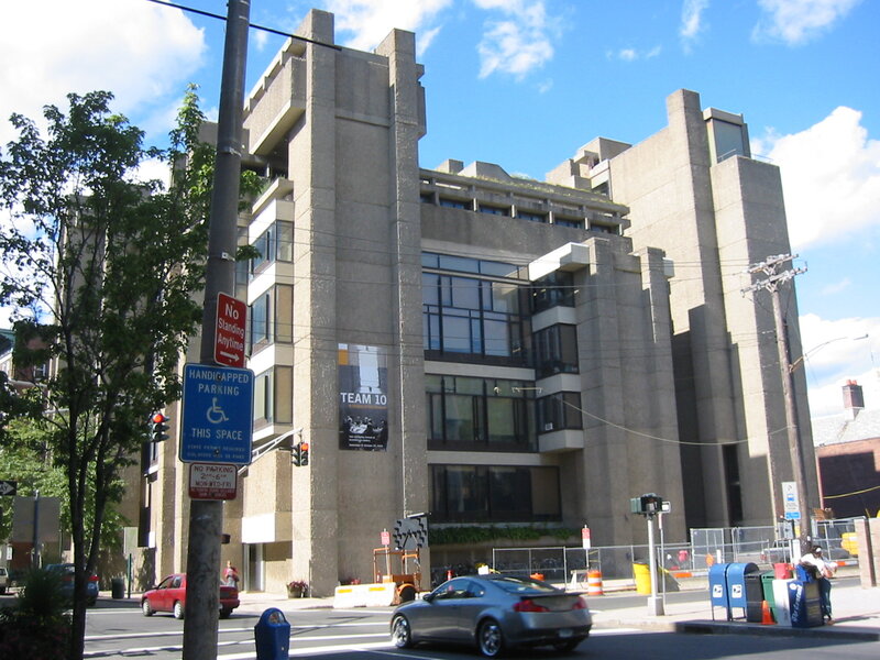 modern concrete building on a city street