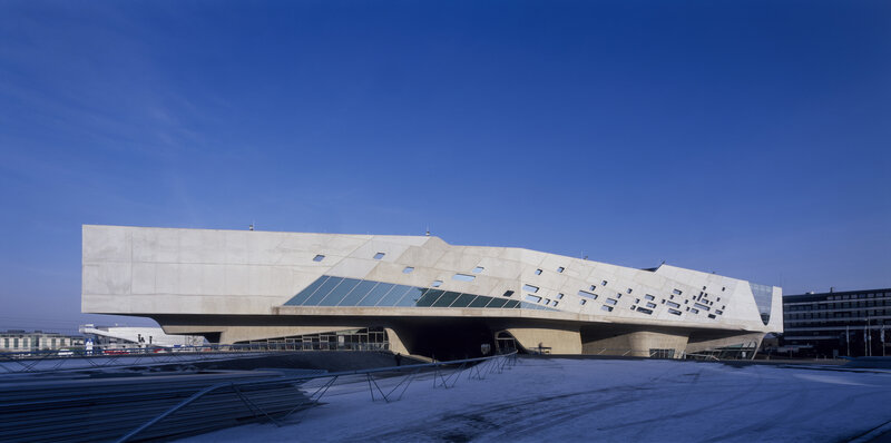 Modern concrete building with glass facade