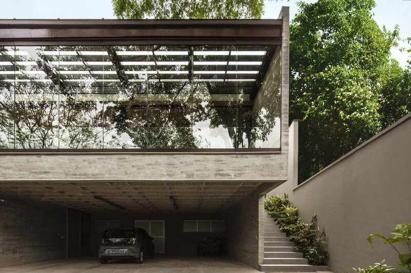 Modern Concrete House — Gray, Serene, Afternoon, Photograph, Car