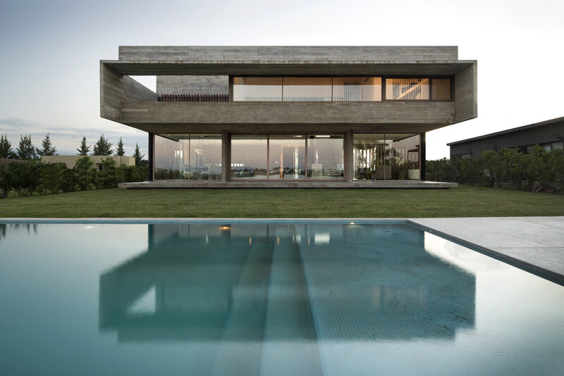 Modern Concrete House — Gray, Serene, Sunset, Photograph, Pool