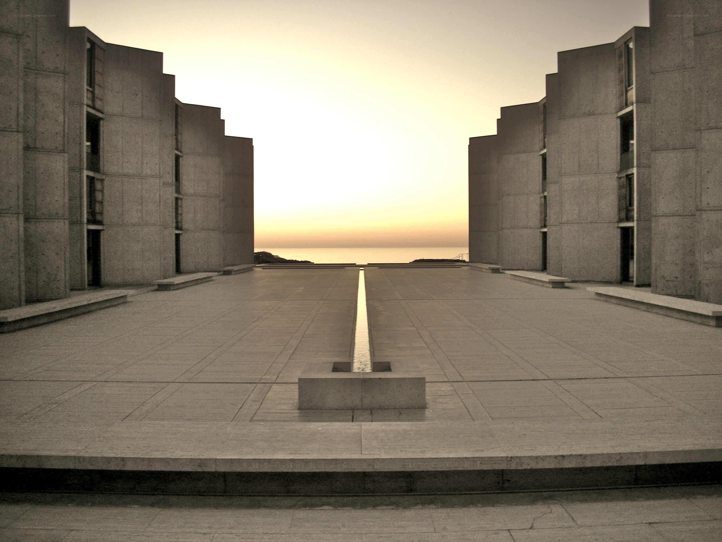 Modern concrete plaza at sunset