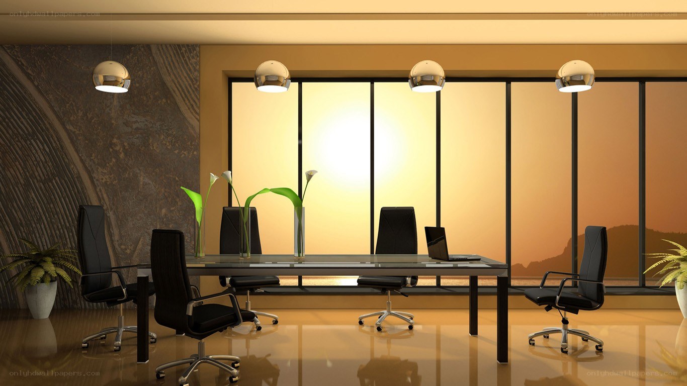 Modern conference room at sunset