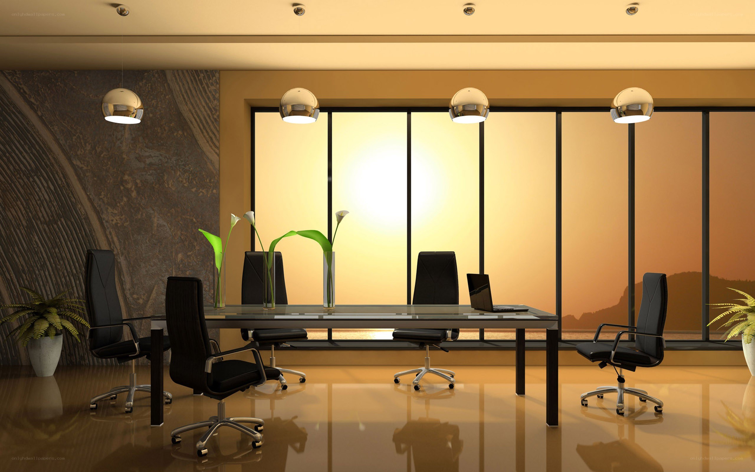 Modern conference room at sunset