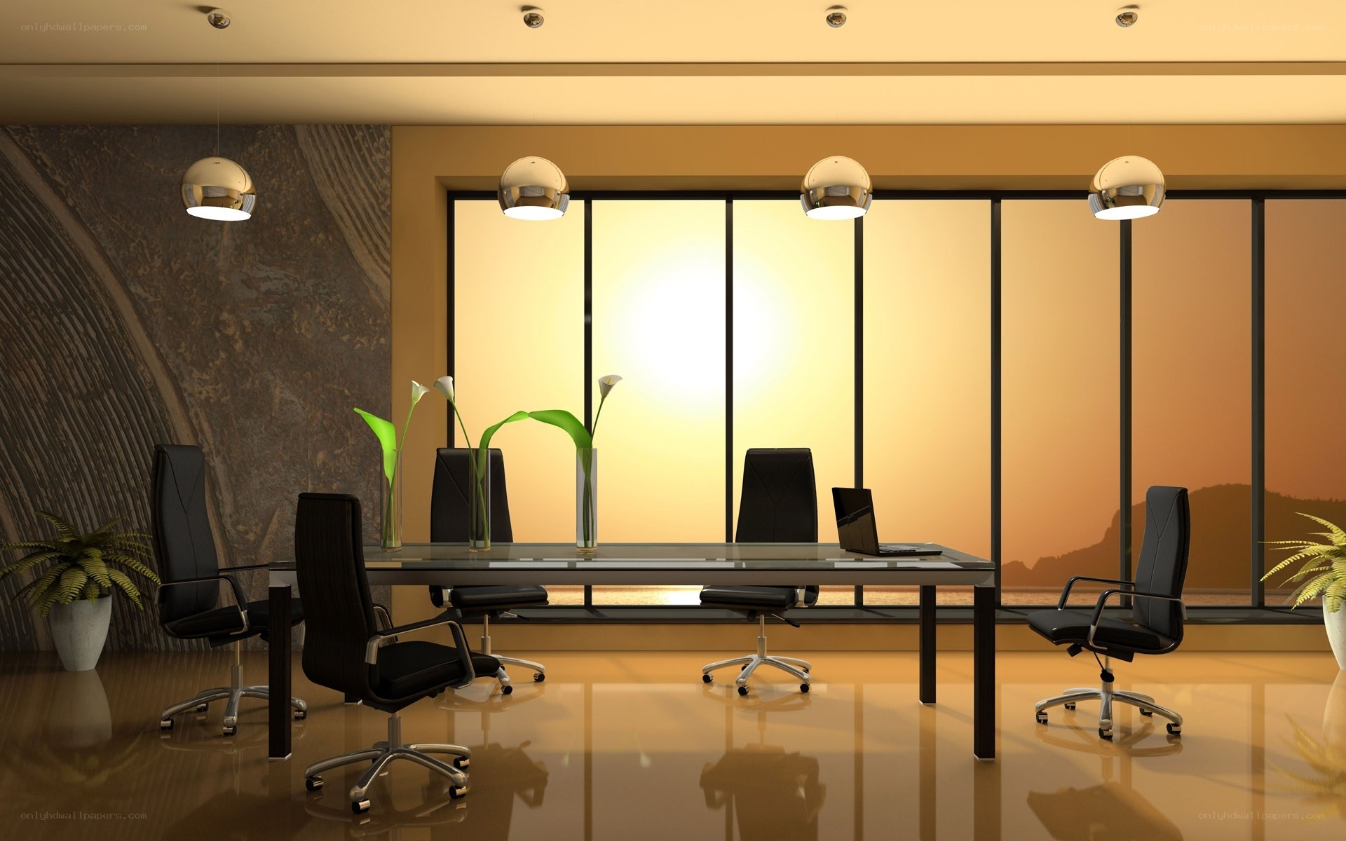 Modern conference room at sunset
