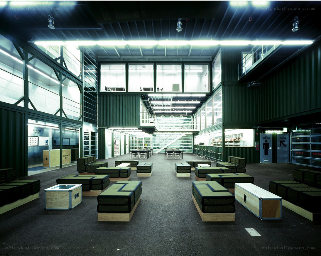 Modern container building interior