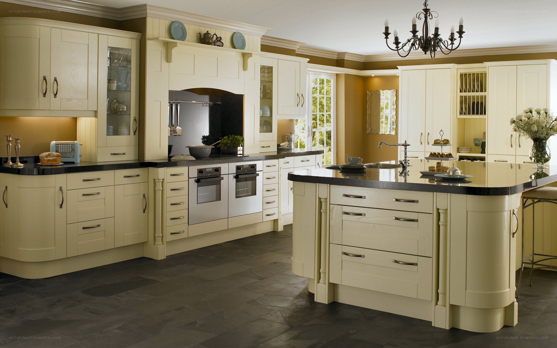 modern cream kitchen with island