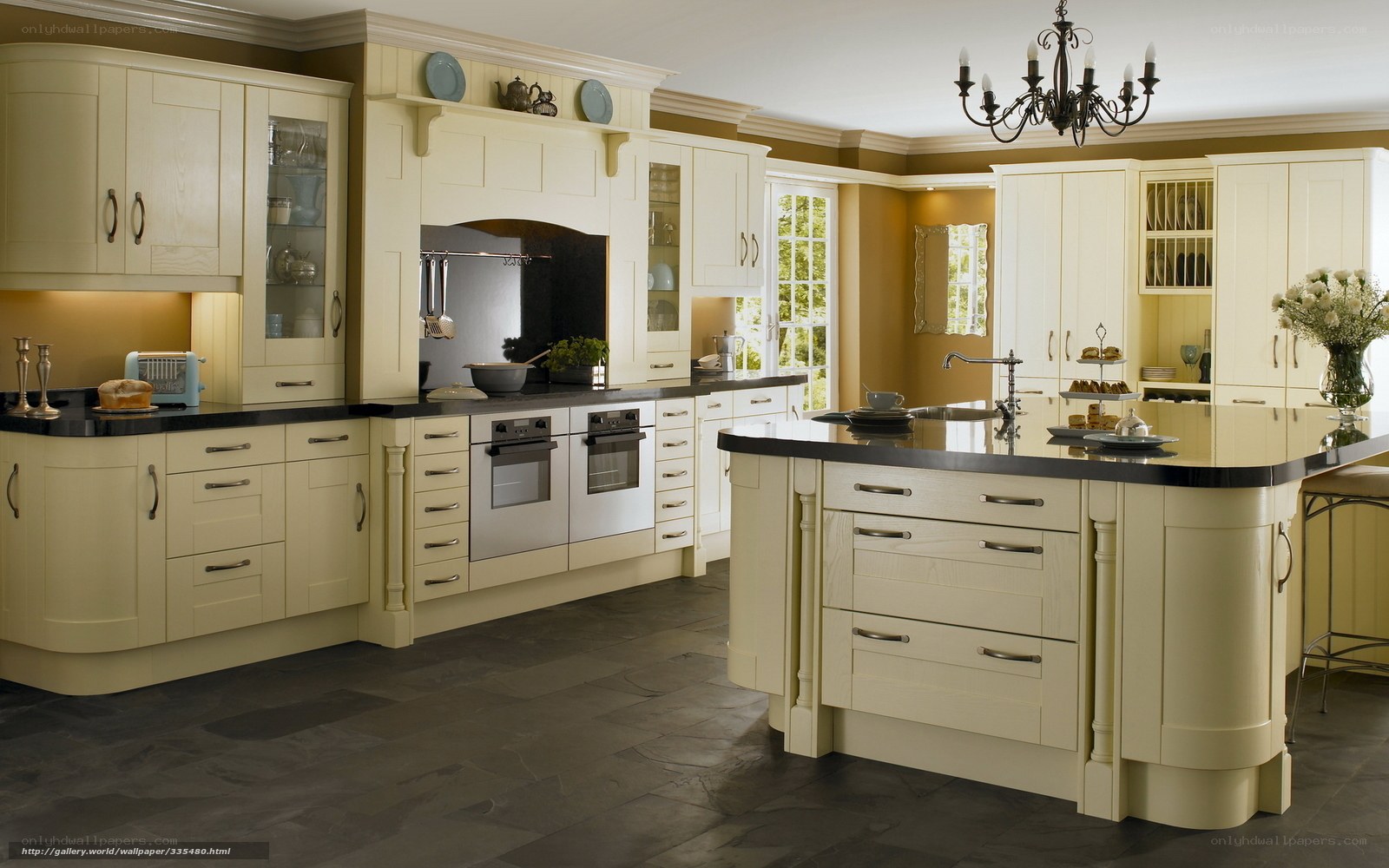 modern cream kitchen with island