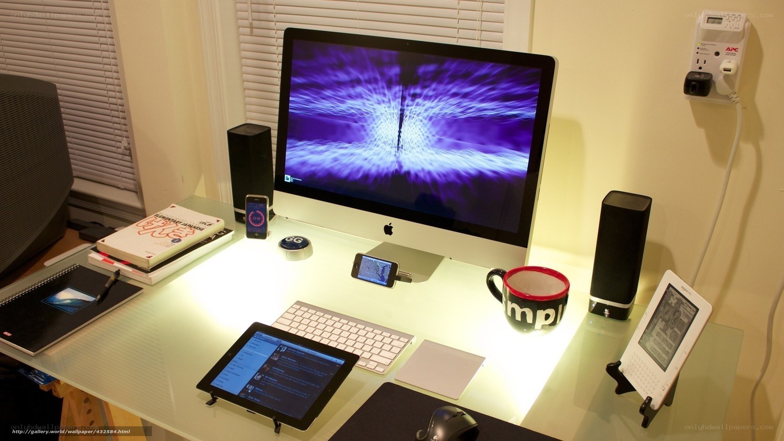 modern desk with iMac and gadgets
