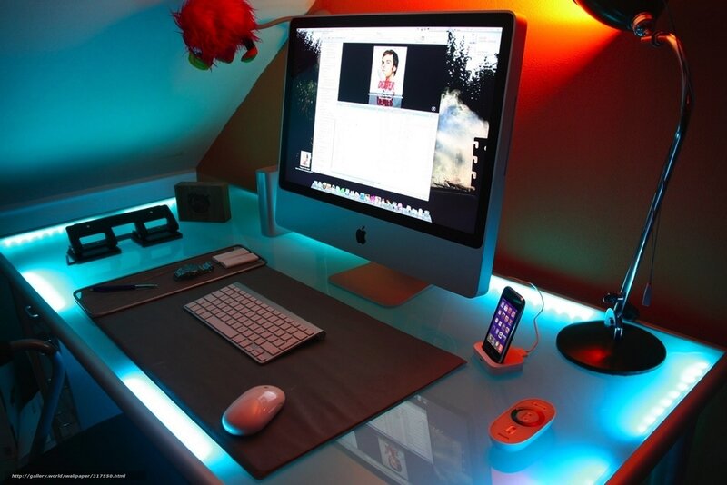modern desk with iMac setup
