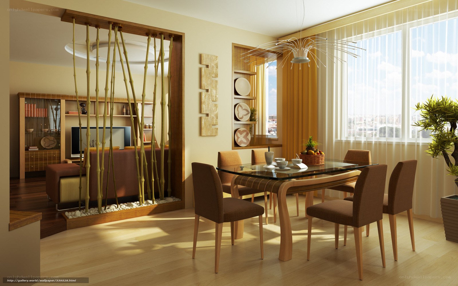 Modern dining room with bamboo divider