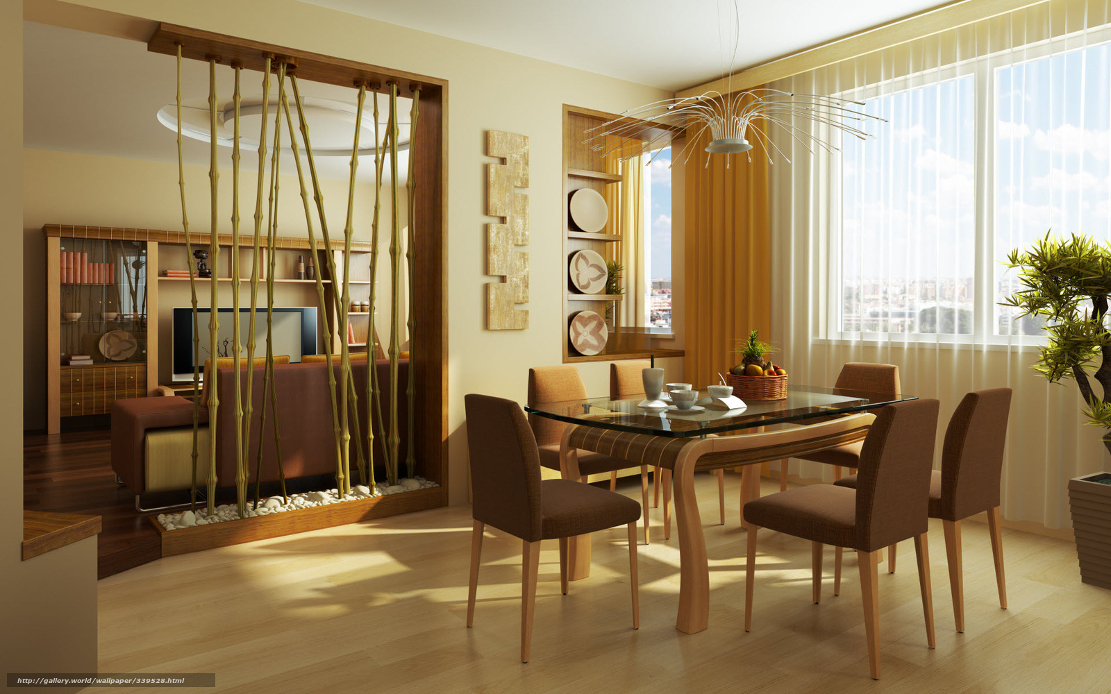 Modern dining room with bamboo divider