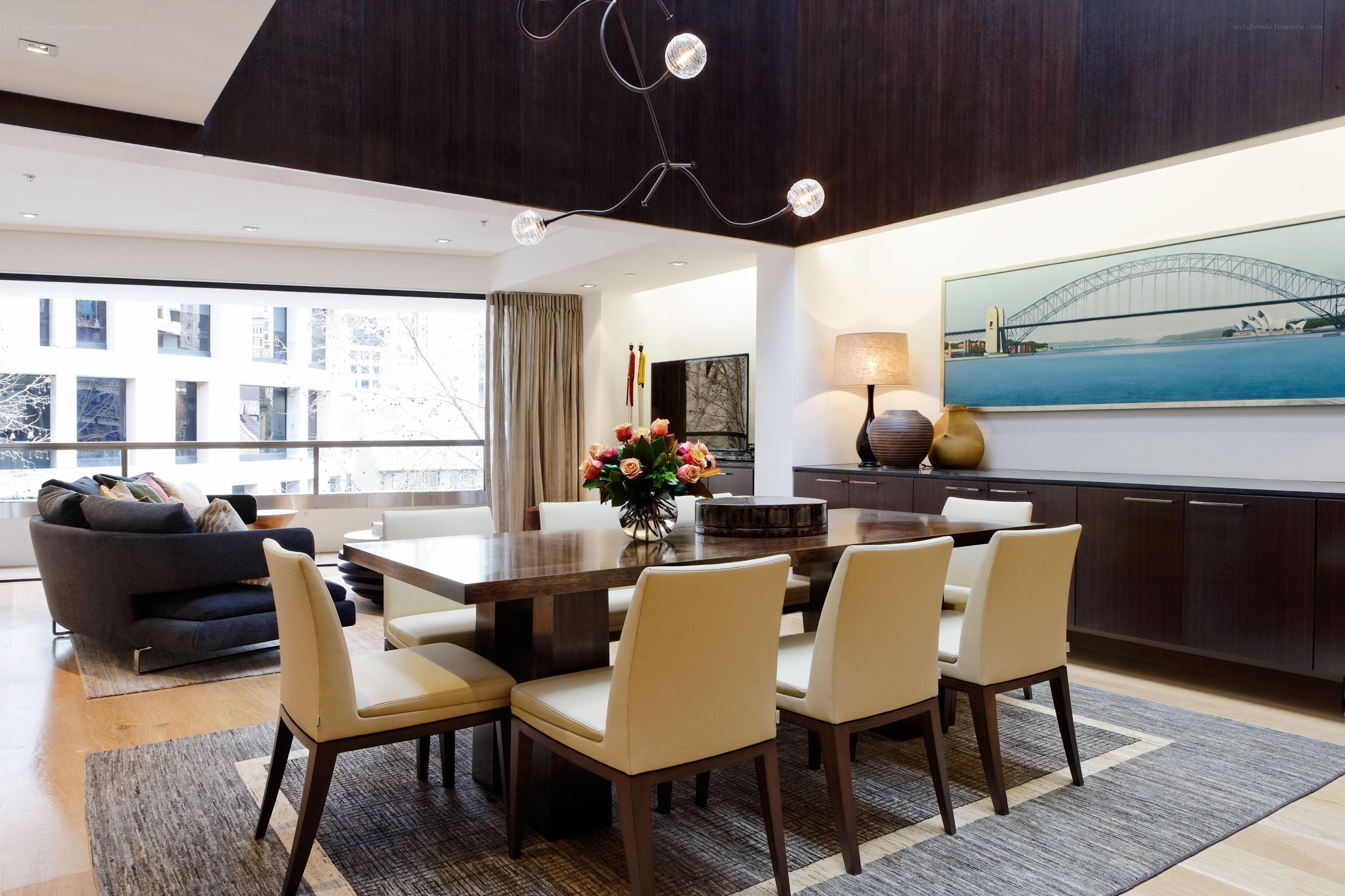 Modern dining room with city view