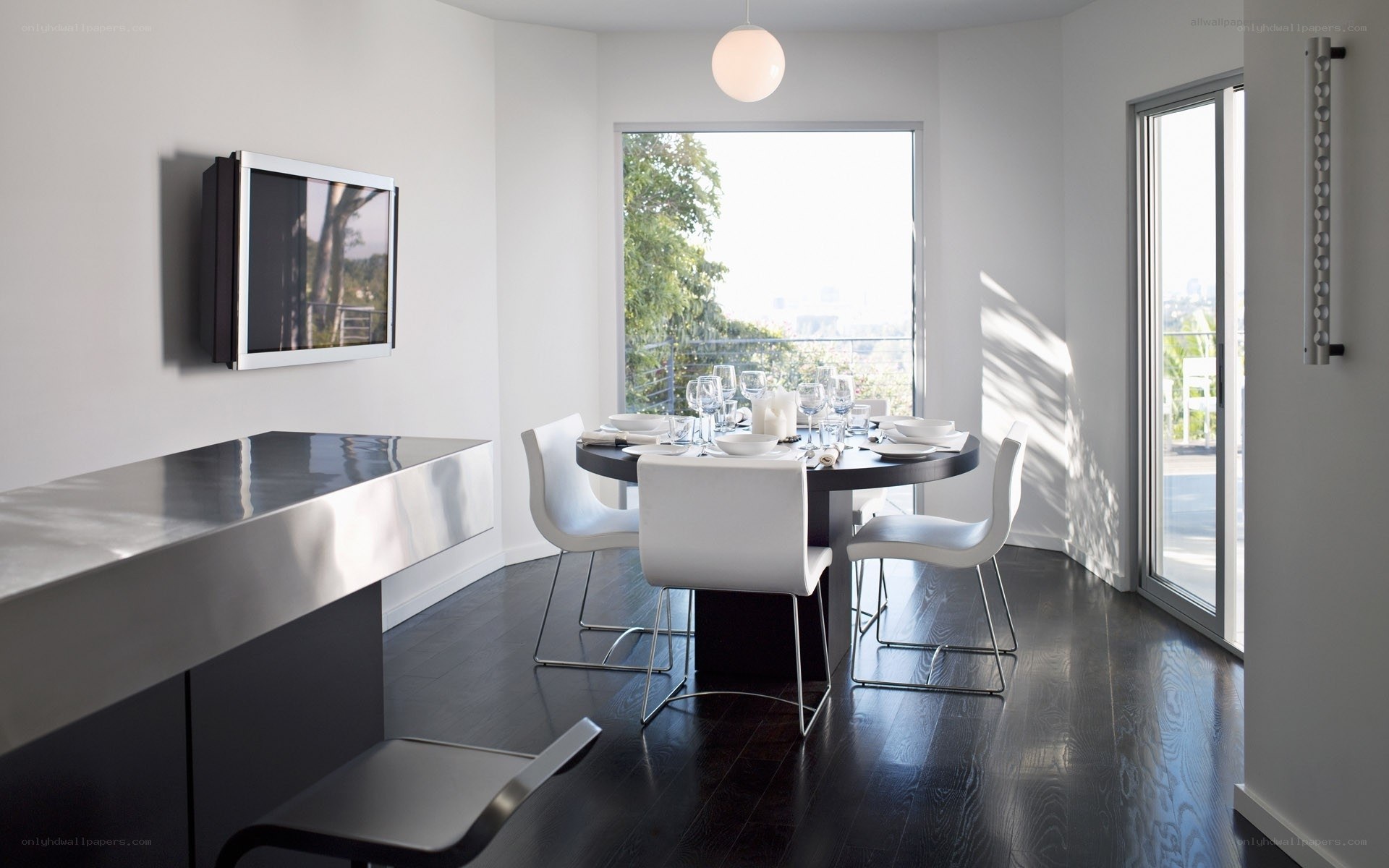 Modern dining room with city view