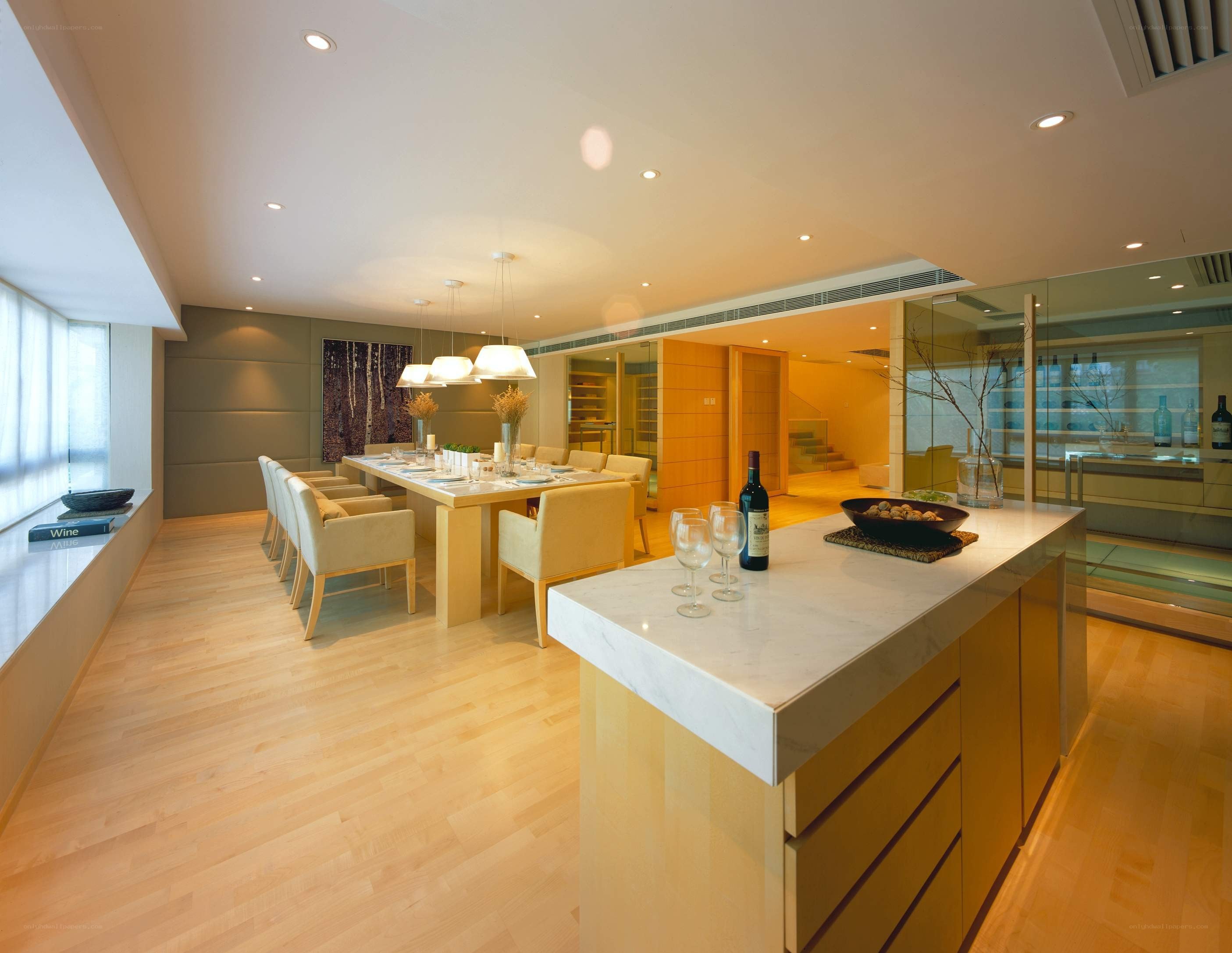 Modern dining room with kitchen island