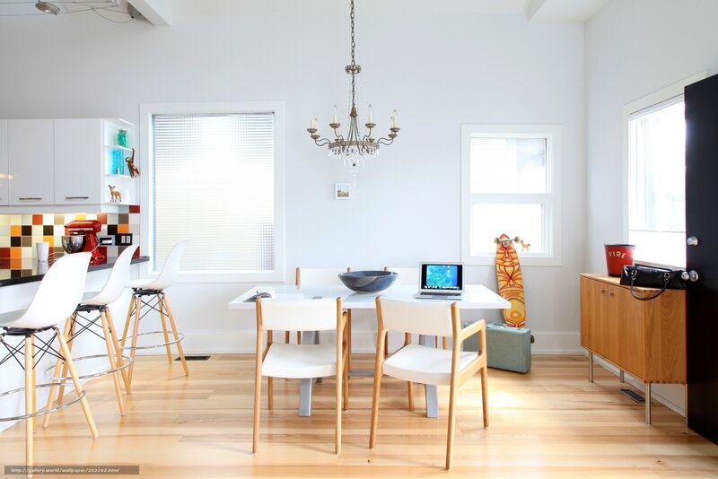 Modern dining room with kitchen view