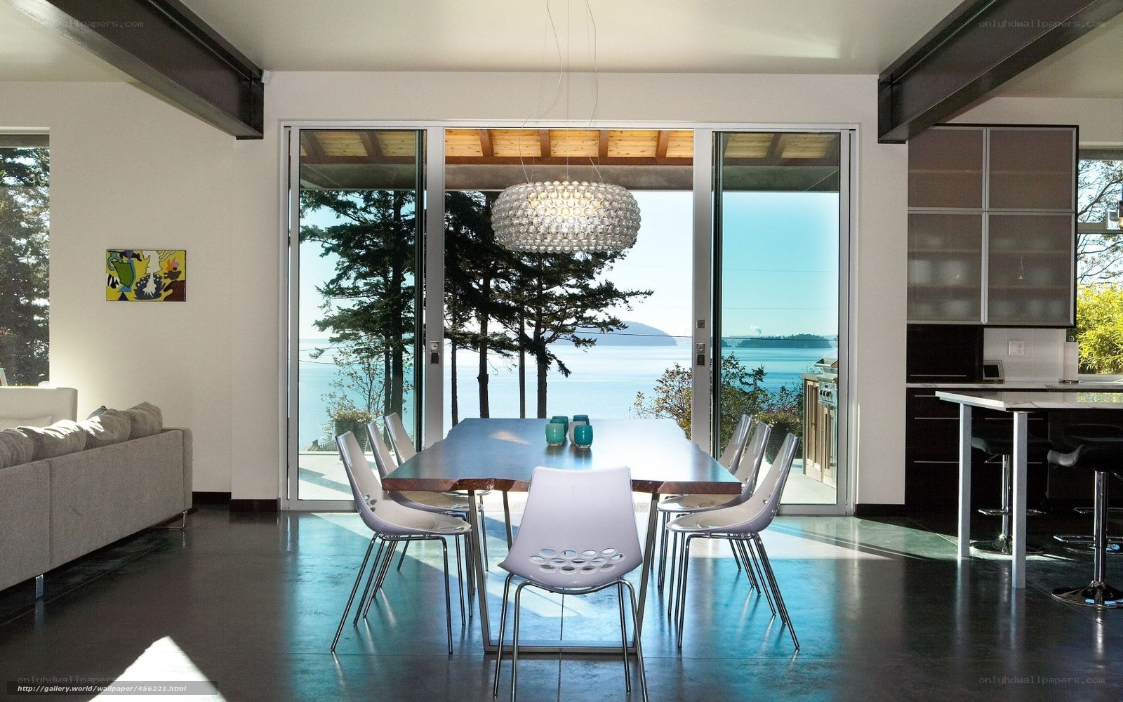 Modern dining room with ocean view